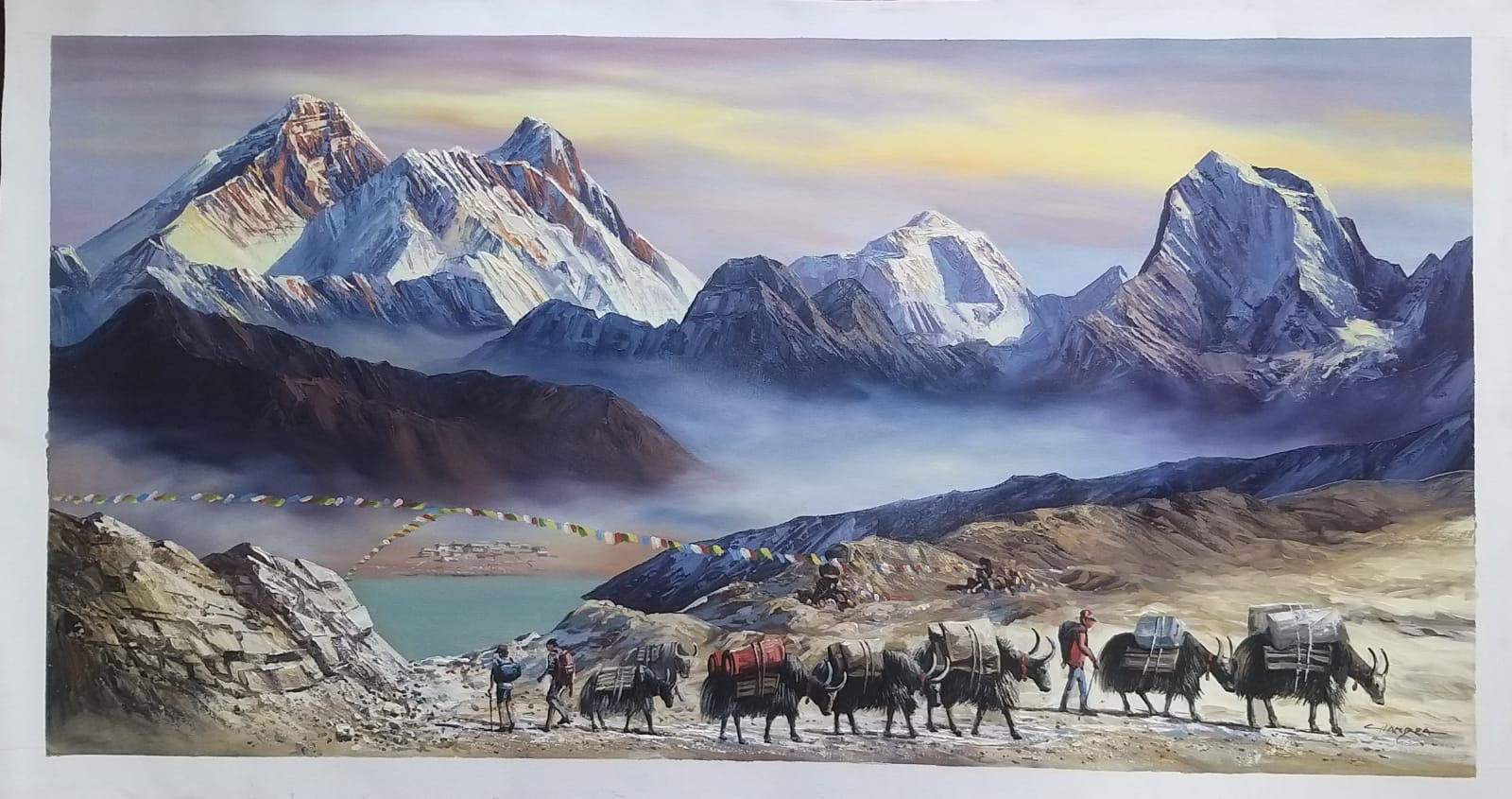 Himalayan Grandeur, hand-painted Mount Everest