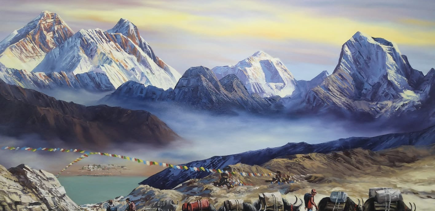 Himalayan Grandeur, hand-painted Mount Everest